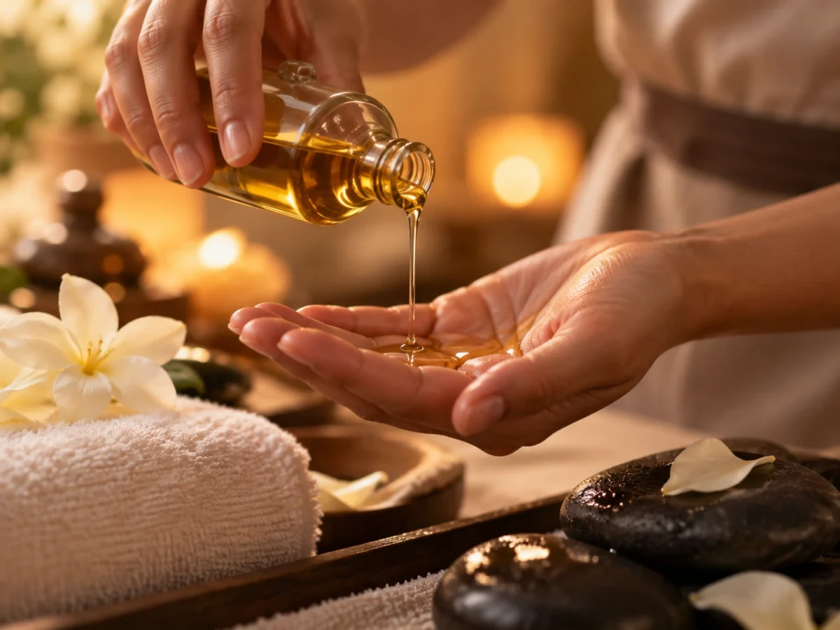 Aromatic oil being poured for a relaxing spa treatment at Little Jasmine in Brighton